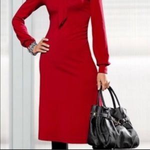 Red Long Sleeve Neck Tie Dress